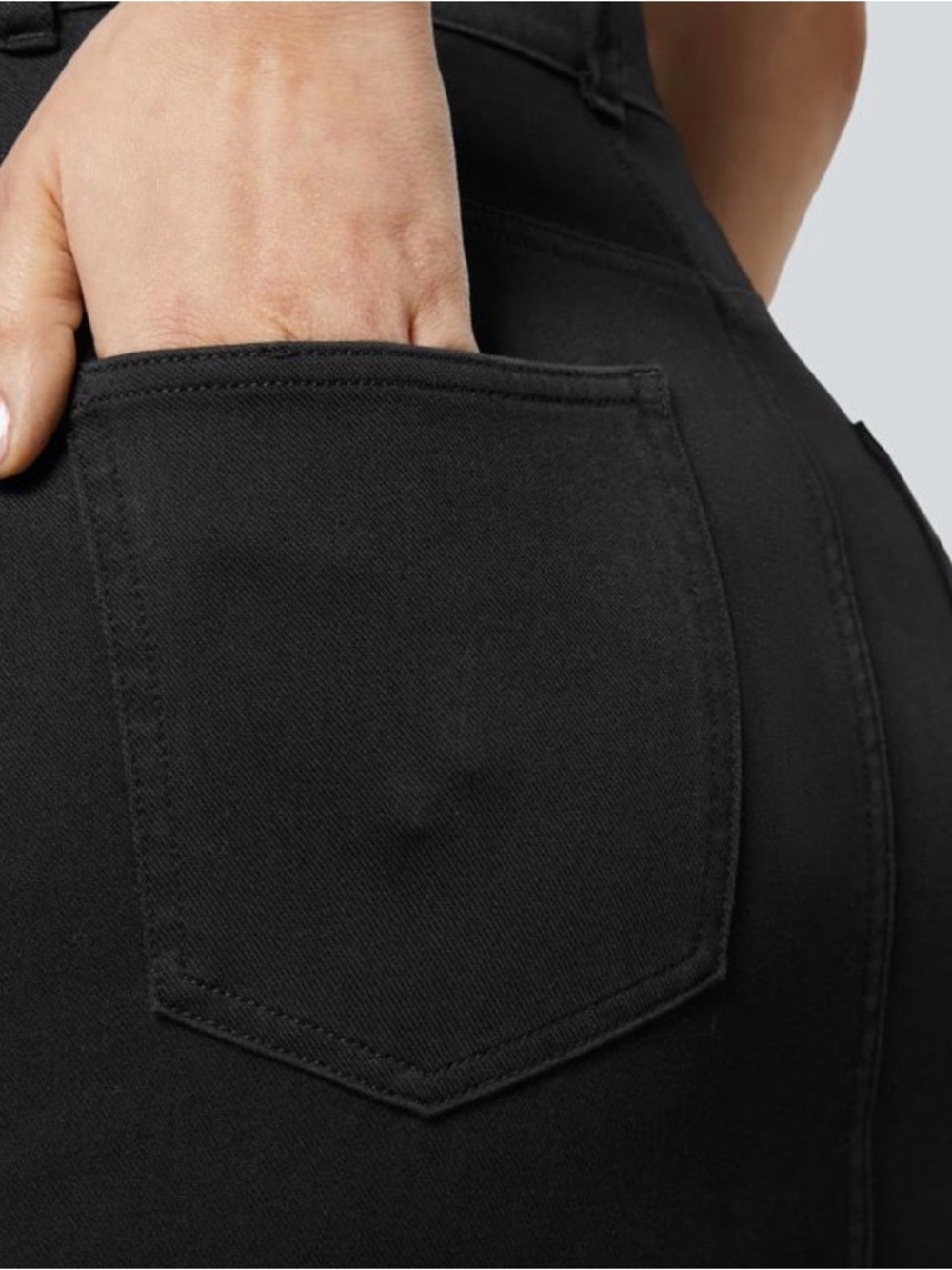 HALARA Black High-Waist Midi Pencil Skirt with Center Front Slit With Shorts - Picture 6 of 8